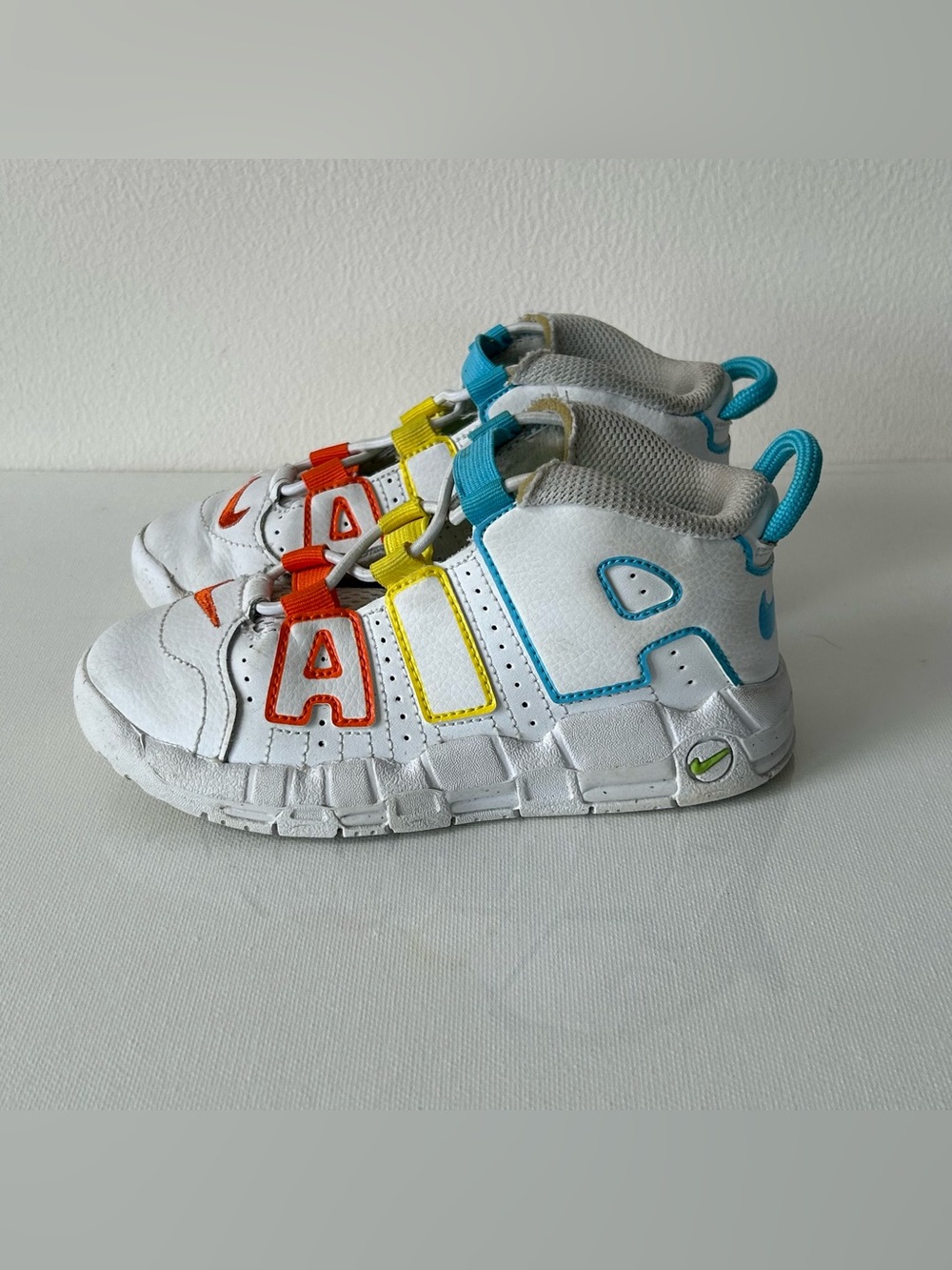 Nike Air More Uptempo White Rainbow Sneakers Kids 10C Child Slip On FJ4626 Shoes